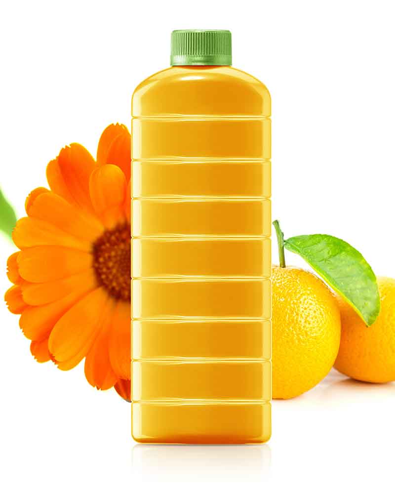 Botella de bioplástico con zumo de naranja / Sistema de preparación de compuestos