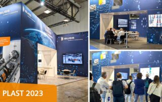 Impressions of the BUSS trade fair booth at PLAST 2023 in Milan, Italy.