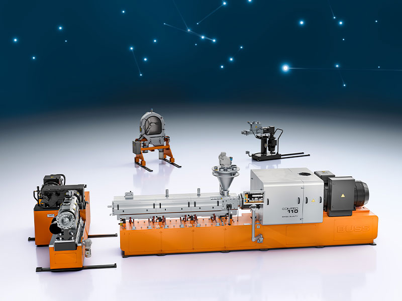 buss_compeo-compounding-system_compeo-and-components_800x600 The BUSS COMPEO Compounder and additional components, i.e. discharge unit, inlet screw, side feeder, and CPS-F pelletizer, form the BUSS compounding system solutions for processing various plastics, compounds and composites.