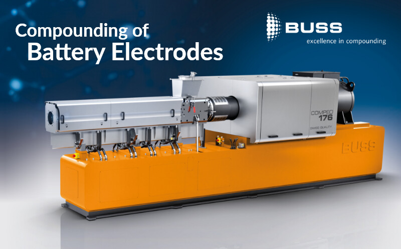 Compounding of Battery Electrodes is typically performed with a BUSS COMPEO 176
