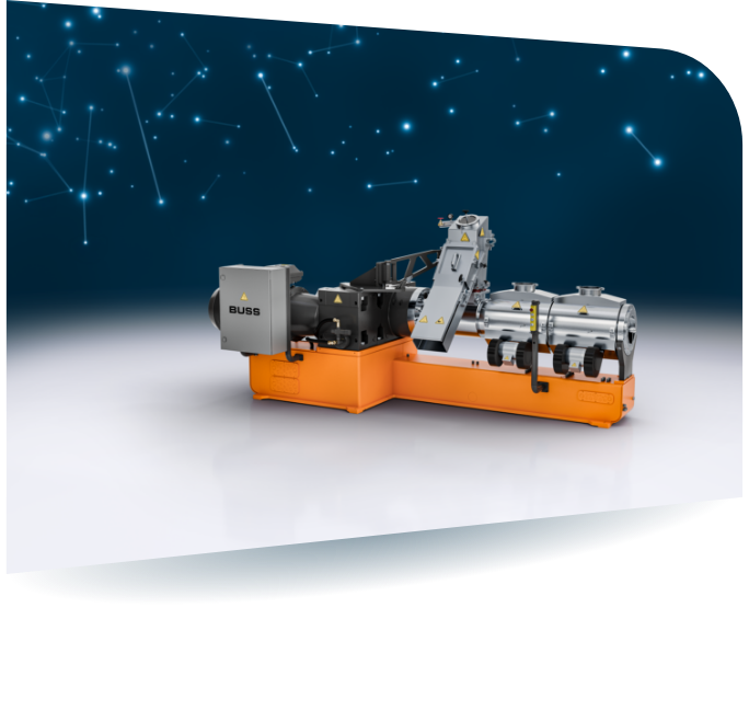 compoundier-anlage_austragseinheit-mit-kaskade_pvc-compoundierung Darstellung/Bild einer BUSS Austragseinheit CSS-C mit Kaskade/Fallschacht