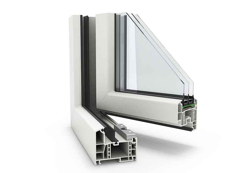 Fensterrahmen aus PVC-U demonstriert die Einsatzmöglichkeiten von PVC-Granulat nach der Hart-PVC Compoundierung.