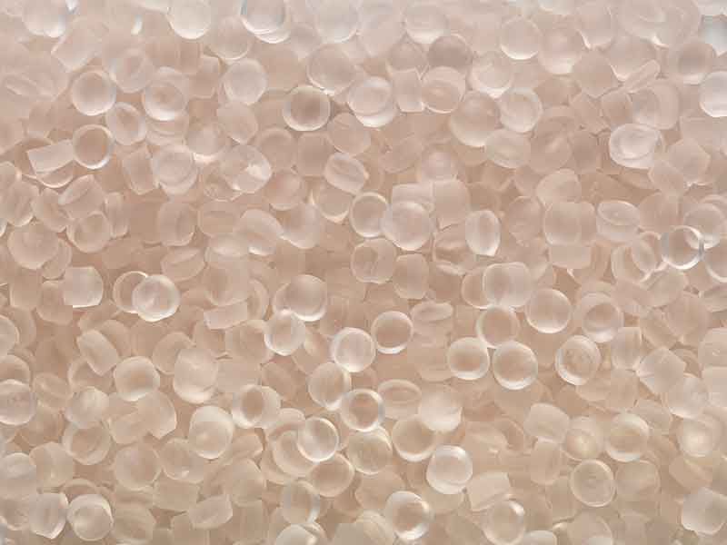 Pinkish granules from a PVC-P compounding machinery